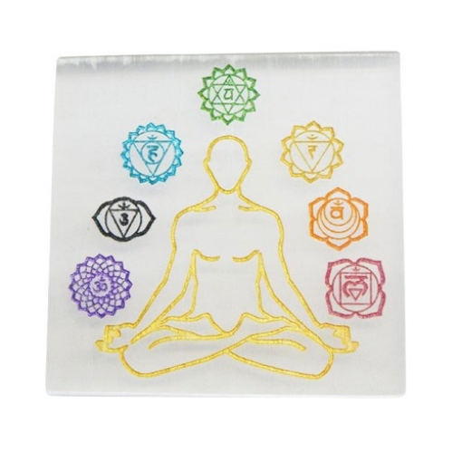 Selenite Plate with 7 Chakra Mantra